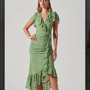 Vilma Floral Midi Dress - Green Wedding Guest Dress